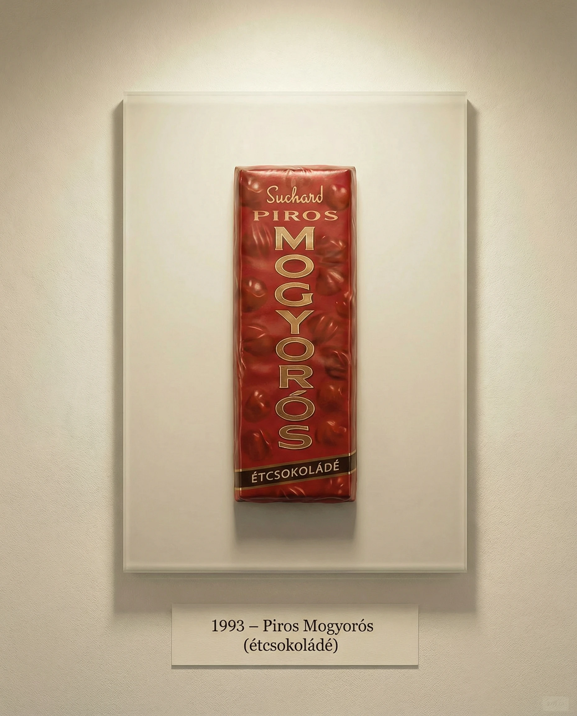 Piros Mogyorós étcsokoládé csomagolás 1993 vitrines kiállítás
